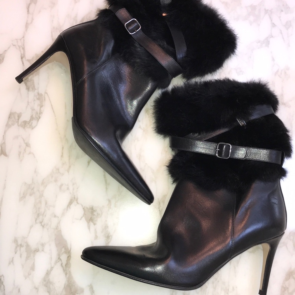 Coach Black Fur and leather heel booties